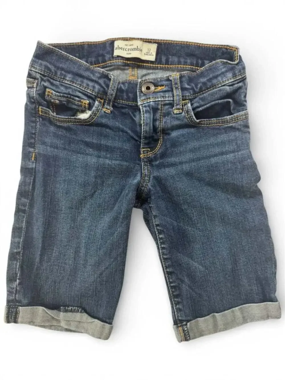 Abercrombie Girls Bermuda Denim Shorts Size 12 Blue Rolled Hem Medium Wash
